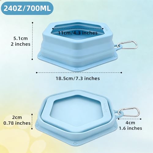 2-Pack Collapsible Pet Water Bowls, Spill Proof No Splash Travel Bowls w/ 2 Carabiners, Silicone Bowls for Hiking Camping Walking Road Trips, BPA Free Dishwasher Safe, 24oz Each Morandi Blue - color: Twin Pack