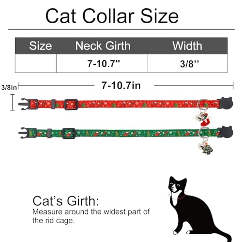 Christmas Cat Collar, Cotton 2 Pack Cat Collar with Bells, Breakaway Collars for Girl Boy Kittens, Christmas - color: Christmas