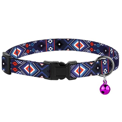 2 Pack Cat Collars with Bell - Breakaway Soft Collar for Girl & Boy Cats, Adjustable Safety Cute Kitten Collars – Comfortable Stylish Patterned Print Design Lightweight (Geometric + Boho) - color: Geometric + Boho