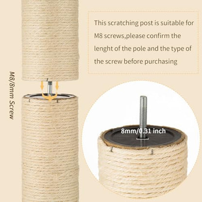 2 Root Cat Scratching Post Replacement 15.75x3.54 Cat Tree Scratch Post Replacement Natural Sisal Pole Cat Scratch Post Refill Pole Part with M8 Screws for Kitten Tree Tower Cat Furniture Accessories - color: 40cm/15.75in