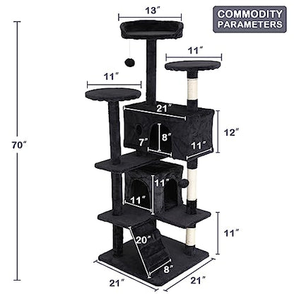 70'' Tall Multi-Level Cat Tree with Scratching Post, Platform, Condo, Tower and Funny Toy for Indoor Medium Cats - color: Dark Gray