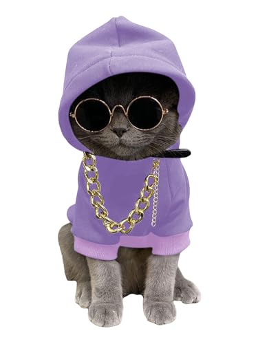 QWINEE 3Pcs Dog Hoodie Cat Apparel Dog Custume Set with Necklace and Sunglasses Pet Clothes for Puppy Small Medium Dogs Cats Mauve Purple Large - color: Mauve Purple, size: Large