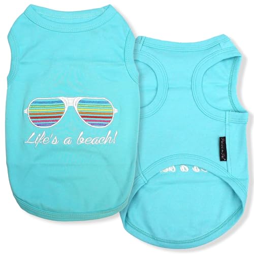 Parisian Pet Beach Dog Shirt – 100% Cotton Shirts for Large Dogs – Sleeveless Pet Vest – Lightweight and Breathable Dogs Apparel – Cute Summer Dog Clothes - Stretchy T Shirts for Pets - size: L