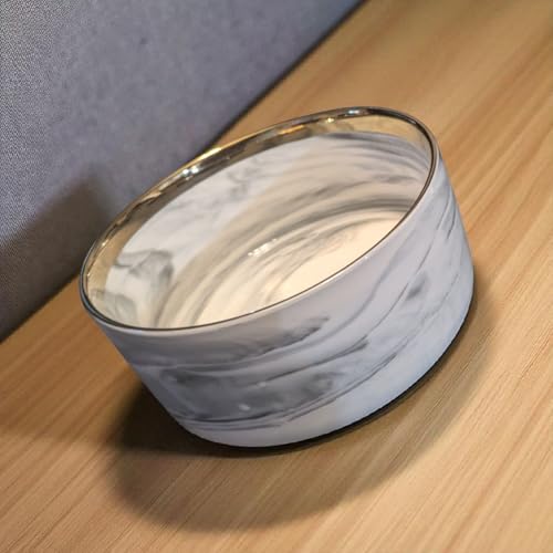 Ceramic Pet Bowl (Marble Design) Set of 2 with Stand, 2 Cups and 4 Cups Capacity (Marble Grey, Gold Rim 950 ML (4 Cups) Medium) - color: 3. M-Marble grey gold, Medium, 4 Cups per bowl