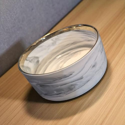 Ceramic Pet Bowl (Marble Design) Set of 2 with Stand, 2 Cups and 4 Cups Capacity (Marble Grey, Gold Rim 950 ML (4 Cups) Medium) - color: 3. M-Marble grey gold, Medium, 4 Cups per bowl