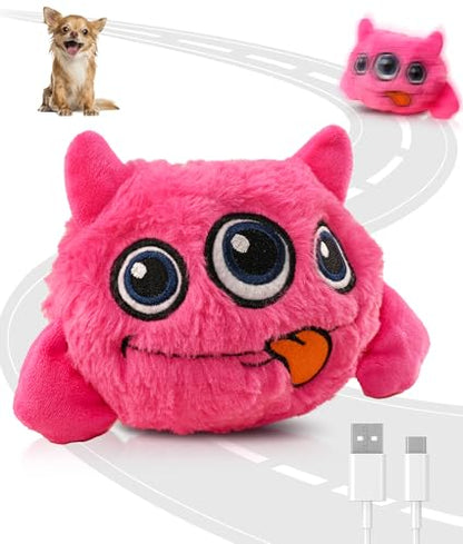 Petbobi Interactive Dog Toys Ball, USB Rechargeable Moving Dog Toy with Barking Sounds, Plush Monster Ball with Washable Cover, 4.9" Pet Toy for Small & Medium Dogs, Christmas & Birthday Gift - color: Pink