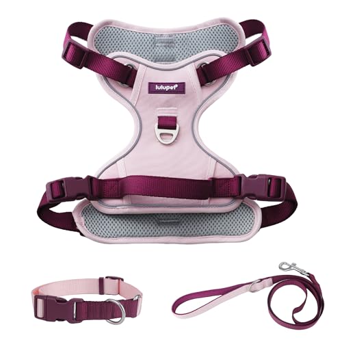 Pink Dog Harness Leash Collar Set, No Pull Reflective Dog Vest Harness with Control Handle, Adjustable Breathable Pet Harness for Large Dogs Walking Training - color: Pink, size: XL