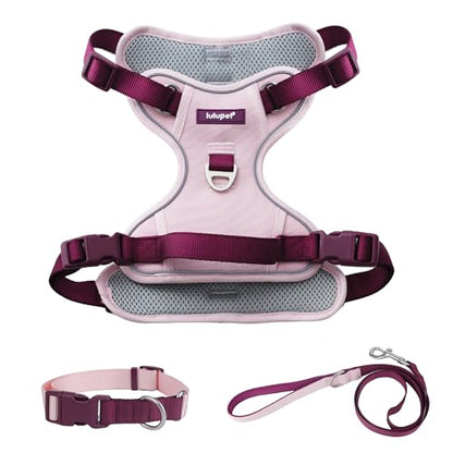 Pink Dog Harness Leash Collar Set, No Pull Reflective Dog Vest Harness with Control Handle, Adjustable Breathable Pet Harness for Large Dogs Walking Training - color: Pink, size: XL