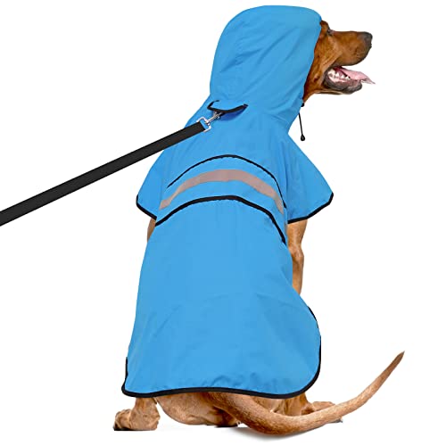 Reflective Dog Rain Coat - Waterproof Adjustable Pet Raincoat Jacket, Lightweight Hooded Dog Rain Coat Poncho for Small to X- Large Dogs and Puppies (Blue, X-Large) - color: Blue, size: X-Large