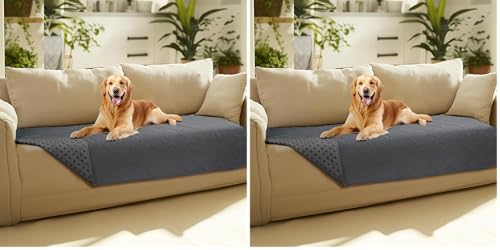 Luciphia 100% Waterproof Couch Cover Blanket for Dogs Anti-Slip Pet Couch Protector Sofa Mat Puppy Cat with Non-Slip Bottom, Grey, 30x70 Inch (Pack of 2) - color: Grey, size: 30" X70" (Pack of 2)