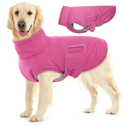 BRKURLEG Dog Winter Jacket, Warm Dog Winter Coats for Small and Medium Large Dogs, Reflective Adjustable Pet Cold Weather Coats, Waterproof Dogs Snow Jacket Clothes Fleece Vest XXL, Rose Red - color: Rose Red, size: XX-Large