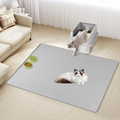 Kalolary Cat Litter Mats, 50" x 35" Extra Large Silicone Cat Mat for Litter Box, Easy to Clean Kitty Litter Trapping Mat, Soft on Kitty Paws, Waterproof, Urine-Proof Kitty Litter Mats for Floor, Grey - color: Grey: 127x89cm