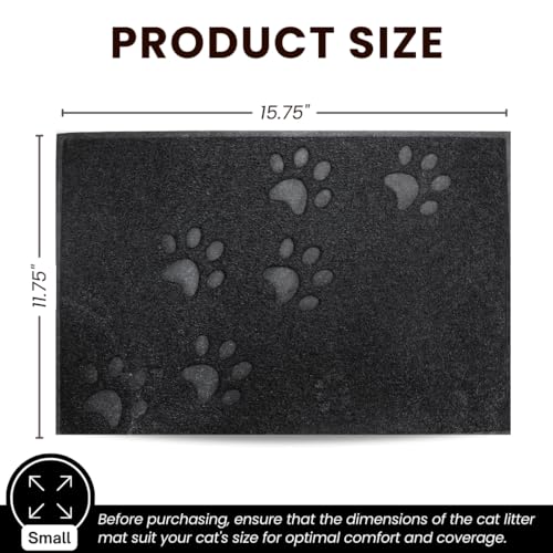 Andalus Small Cat Litter Mat, Pack of 2 - Waterproof, Non-Slip & Easy to Clean Cat Litter Box Mat for Extra Efficient Pet Litter-Trapping, Black (15.75” X 11.75”) - color: Black