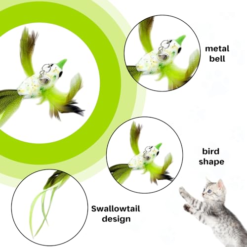 Walfront Christmas Cat Toys, Green Feather Bird Wand with Pink Flower Suction Base, Fishing Rod Design, Indoor Play for Adult Cats, Single Cat Homes, Fun Self Play and Relaxing Mood