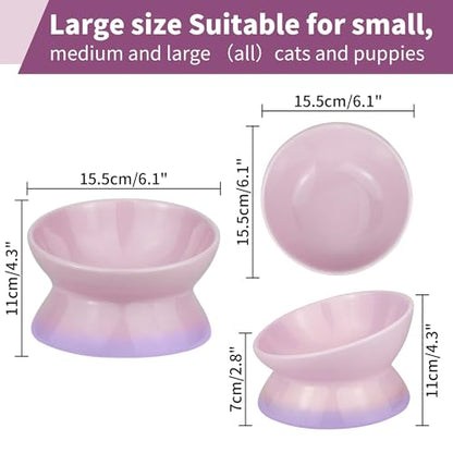 Cute Ceramic Tilted Food Bowls for Indoor Cats Cat Bowl Elevated Cat Bowls Whisker Friendly 6.1 Inch Wide 15° Raised Kitten Supplies Dishwasher and Microwave Safe Purple Cats Water Bowl - color: Purple Ceramic Elevated Cat Bowl