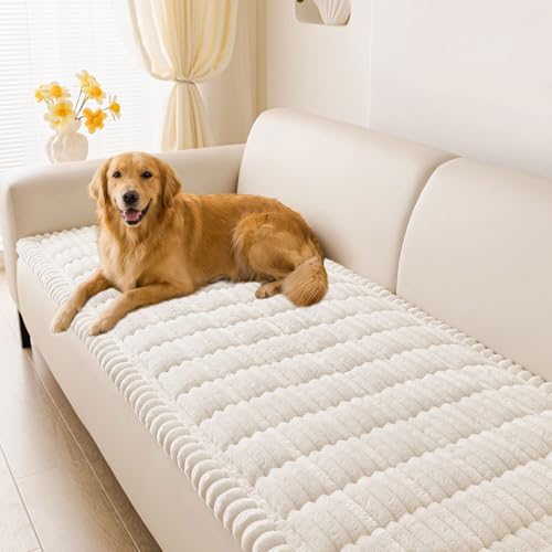 hyha Couch Covers for Dogs Washable, Non Slip Plush Dog Sofa Protectors, Fuzzy Pet Couch Covers for 3 Cushion Sofa Pet Friendly (White, 27.6" x 59") - color: White, size: 27.6"x59"