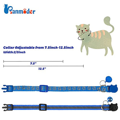 2 Pack Reflective Cat Collar Breakaway with Bell,Personalized Kitten Collars,Adjustable Safety Buckle Collar for Male Cats Girls & Boys (Navy Blue) - color: Navy Blue