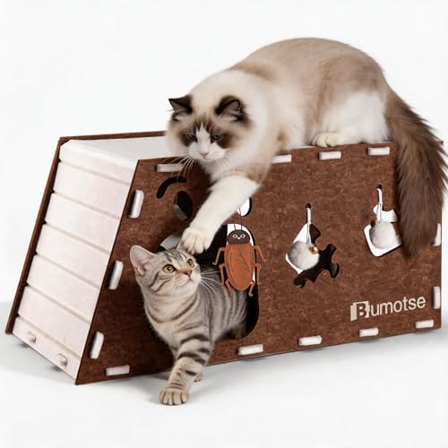 Interactive Felt Cat Tunnel for Indoor Cats with Catnip Toy, Modular Cat Cave House for Scratching, Play, Hiding & Sleeping, Durable Washable Cat Condo for Large Cats Up to 22LB,Coffee - color: Coffee, size: Small