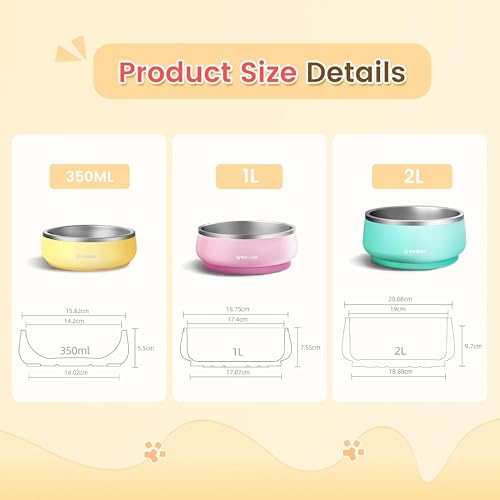 Pawaii Small Dog Bowls, 12 oz. Food Water Bowl Designed for Puppies and Cats with Non-Slip Rubber Base, Upgraded Metal Insulated, Double Stainless Steel Bowls, Cheese Yellow - color: Cheese Yellow, size: 12oz