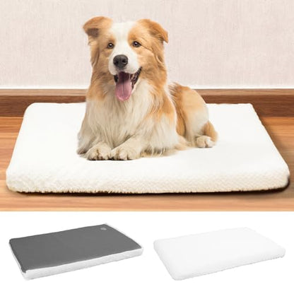 EMPSIGN Dog Crate Pad - Reversible Kennel Bed, Machine Washable, Soft White Plush Sleeping Bed for Small Medium Large Dogs, All-Season Pet Bed, 47"x 29"x 3"