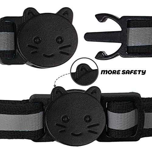 2 Pack Reflective Cat Collar Breakaway with Bell,Personalized Kitten Collars,Adjustable Safety Buckle Collar for Male Cats Girls & Boys (Black) - color: Black