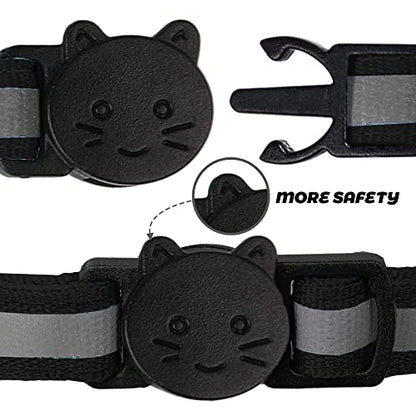 2 Pack Reflective Cat Collar Breakaway with Bell,Personalized Kitten Collars,Adjustable Safety Buckle Collar for Male Cats Girls & Boys (Black) - color: Black