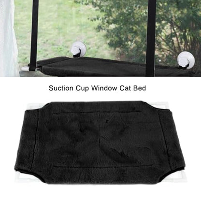 Cat Window Bed with Suction Cup, 33 Lbs Load Capacity, 19.2x12 Inches, Warm Plush, Single Layer, Sturdy Mesh and Fiberglass Rods, for Indoor Cats (Black) - color: Black