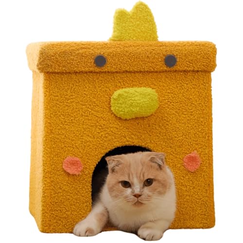 Cat Houses for Indoor Cats,Cat Cave Beds Pet Hideaway,2 Story Cube Condos Cat Sleeping Space,Collapsible Covered Burrowing Cozy Kitten Nest,Sturdy Structure Cat Play Tower (Orange) - color: Orange