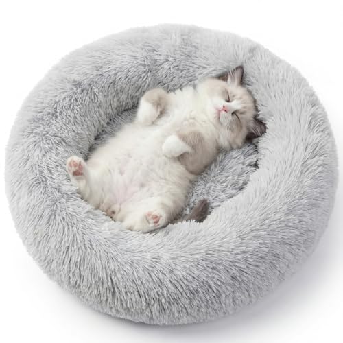 WROS Calming Dog Bed, 20" x 20" x 6" Fits Cat & Dog, Anti-Slip Round Washable Faux Fur for Doze Off, Napping Orthopedic, Grey - color: Grey, size: 20.0"L x 20.0"W x 6.0"Th