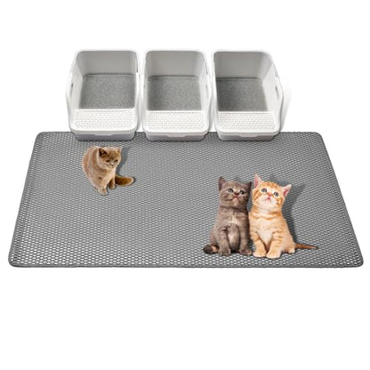 GRELY Cat Litter Mats- Extra Large XXL 47''X 36'',2 Layer Litter Box Mat for Indoor Cats,Rug for Pet Kitty,Litter Trapping Mats,Waterproof Urine Proof,Non-Slip - color: Grey Xxl47"x36"