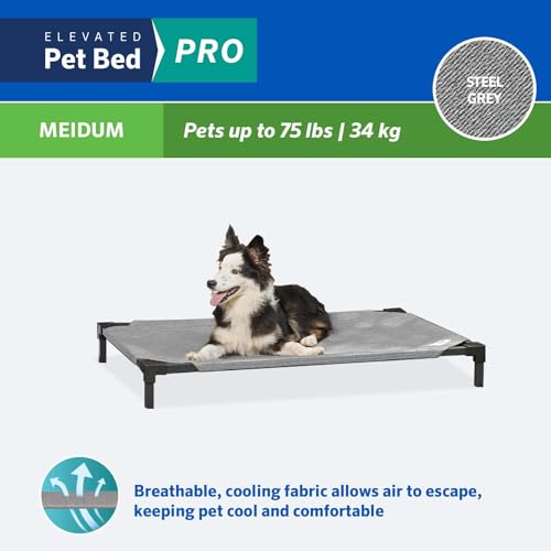 Coolaroo Pro Elevated Dog Bed - Low-Profile Access, Moisture-Resistant Cover, Breathable Fabric & Tool-Free Setup, Steel Gray, Medium - color: Steel Grey, size: Medium