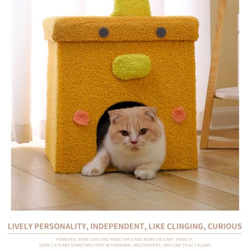 Cat Houses for Indoor Cats,Cat Cave Beds Pet Hideaway,2 Story Cube Condos Cat Sleeping Space,Collapsible Covered Burrowing Cozy Kitten Nest,Sturdy Structure Cat Play Tower (White) - color: White