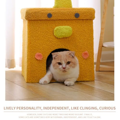 Cat Houses for Indoor Cats,Cat Cave Beds Pet Hideaway,2 Story Cube Condos Cat Sleeping Space,Collapsible Covered Burrowing Cozy Kitten Nest,Sturdy Structure Cat Play Tower (White) - color: White