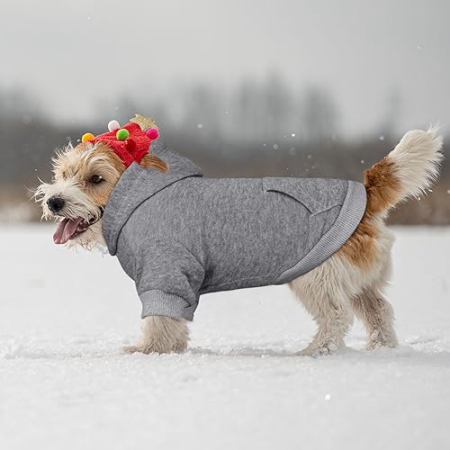 Dog Sweaters for Medium Dogs,Dog Hoodie Sweater Solid Soft Brushed Fleece Pet Clothes Pet Hoodie Sweatshirt with Pocket(Grey-M) - color: Grey, size: Medium