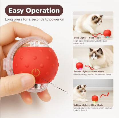 Interactive Cat Toy Ball for Indoor Cats – Fast Rolling on Carpet, Motion Activated with Chirping Sounds, Smart Play Toy (Crimson) - color: Crimson