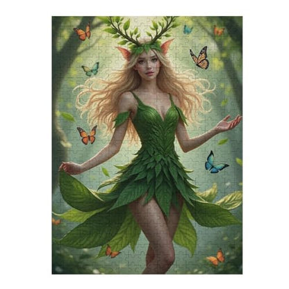 Green Elf Girl 1000-Piece Wooden Jigsaw Puzzle, Whimsical Elf Illustration, Relaxing Indoor Activity, Creative Puzzle Challenge - color: #3