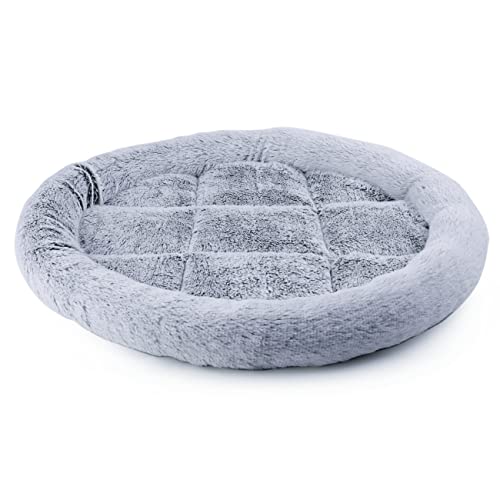 SHENGOCASE 18“ Fluffy Faux Fur Cat Tree Tower Replacement Bed Cushion Pillow with Hook Tapes, Round Donut Cuddler Cat Dog Bed for Desk Table - color: Light Grey, size: 18"