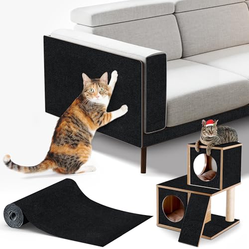 cat Scratching mat Self-Adhesive, Trimmable Furniture Protector for Couch, Sofa, Wall & Cat Trees - Durable Scratch Pad with Nano Tape, DIY Climbing Carpet for Indoor Cats (Black, 39.3"x15.8") - color: Black, size: 39.3"x15.8"