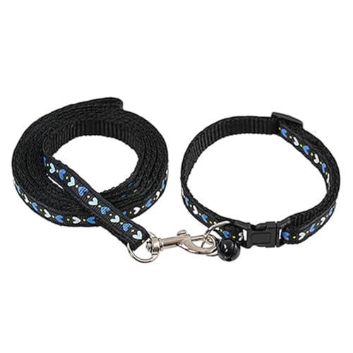 Black Bell Collar for Small Dogs Leash Set,Adjustable Buckle Heart Print Nylon Dog Collars for Xs XSmall Small Puppy Dogs Cat Kitten X-Small，Neck 7.5-12.5 Inch - color: Black2