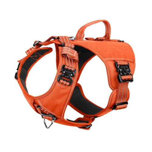 ICEFANG GN8 Tactical Dog Harness with 4X Metal Buckles for Large Sized Dogs,Reflective in Training Walking K9 Vest,No-Pull Front Leash Clip,Adjustable Pet Harness (Orange, Large (Pack of 1)) - color: Orange, size: Large (Pack of 1)