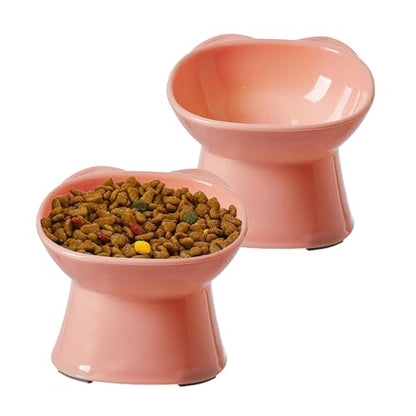 KSIA Klear Elevated Cat Bowls 2 Pack, Tilted Raised Cat Bowl for Food and Water, 4.72" Wide, Whisker Friendly Anti Vomit for Indoor Cats, Microwave and Dishwasher Safe, Pink - color: Pink
