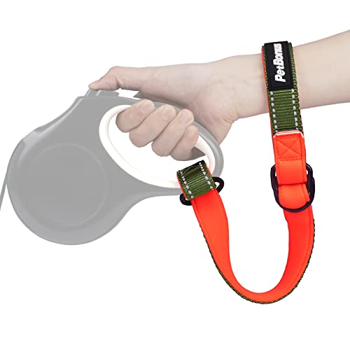 Short Dog Leash, Safety Wrist Strap for Retractable Dog Leash, Reflective Design and Adjustable Soft Padded Handle, Extra Layer Security for Pet Stroller (Khaki Green) - color: Khaki Green, size: 1 Pack