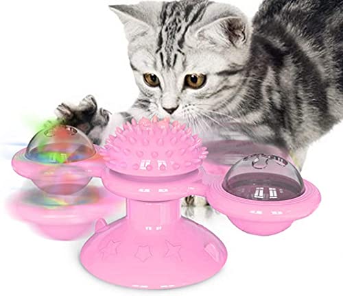 GBSYU Interactive Windmill Cat Toys with LED Light Ball Suction Cup Catnip Toy for Cat Exercise (Pink) - color: Pink