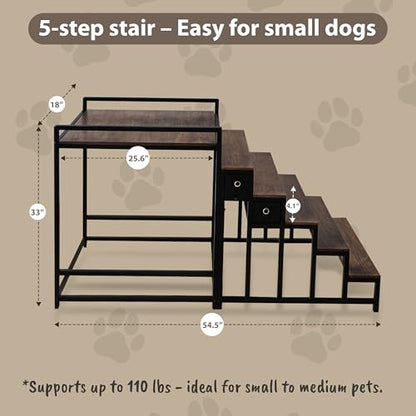 Flip&Catch Dog Window Perch with 5 Step Dog Stairs, Dog Stairs with Storage for High Beds & Couches, Safe & Sturdy Structure for Small and Medium Dogs up to 110 lbs Ideal Window Seat for Dogs with 33"