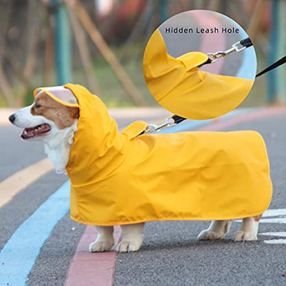 Dog Raincoat Waterproof Hooded Slicker Poncho for L to XX-Large Dogs and Puppies Yellow Rain Coat - L(L-XXL)