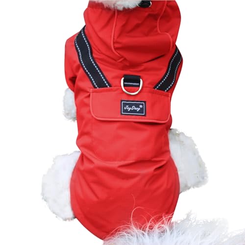 JoyDaog Premium Dog Raincoat with Hood for Medium Dogs,Outdoor Sports Waterproof Dog Rain Jacket,Puppy Raincoat with Pockets,Red M - color: Red, size: Medium