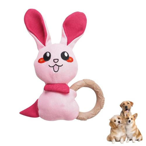 TiaoBug Puppy Teething Toy with Squeaky Soft Plush Dog Chew Toys for Small Dogs Interactive TPR Rabbit One Size - color: Rabbit