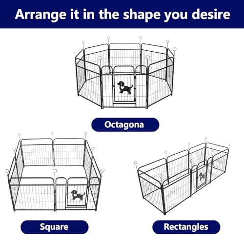Metal Dog Playpen with Mat, Black Indoor Outdoor Pet Exercise Pen with Safety Gate, Foldable Wire Fence Enclosure (Black with mat, 24inch, 8)