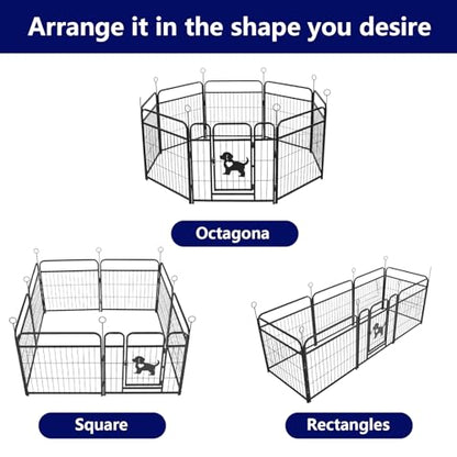 Metal Dog Playpen with Mat, Black Indoor Outdoor Pet Exercise Pen with Safety Gate, Foldable Wire Fence Enclosure (Black with mat, 24inch, 8)