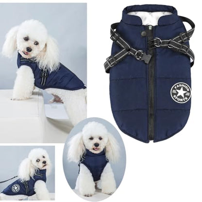 Dog Jackets for Winter Windproof Waterproof 2 in 1 Outfit Cold Weather Coat Dog Vest Harness Puppy Winter Warm Jacket Large Blue 3XL - color: Blue, size: XXX-Large